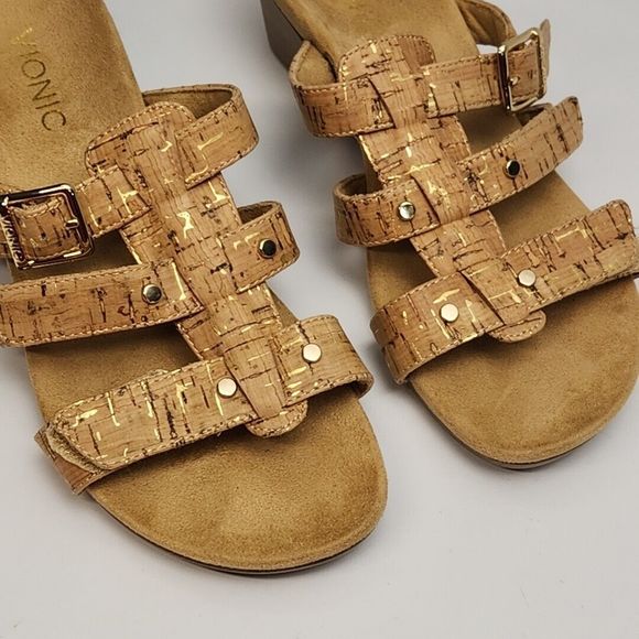 Vionic Radia Sandal Shoe 2" Wedge Heel Brown Cork Adjustable Women's 6 Slip On - Picture 5 of 16